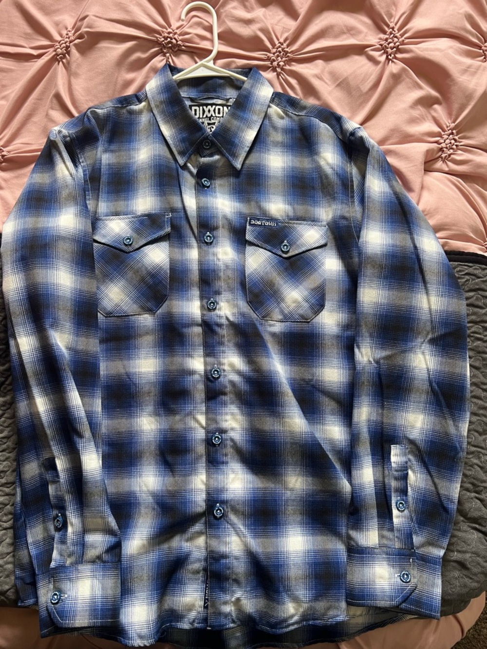 DIXXON Flannel XL Blue and White Plaid Long-Sleeve Button-Up Shirt